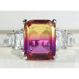 925 STERLING SILVER Emerald Cut Gradient Cubic Zirconia Ring
